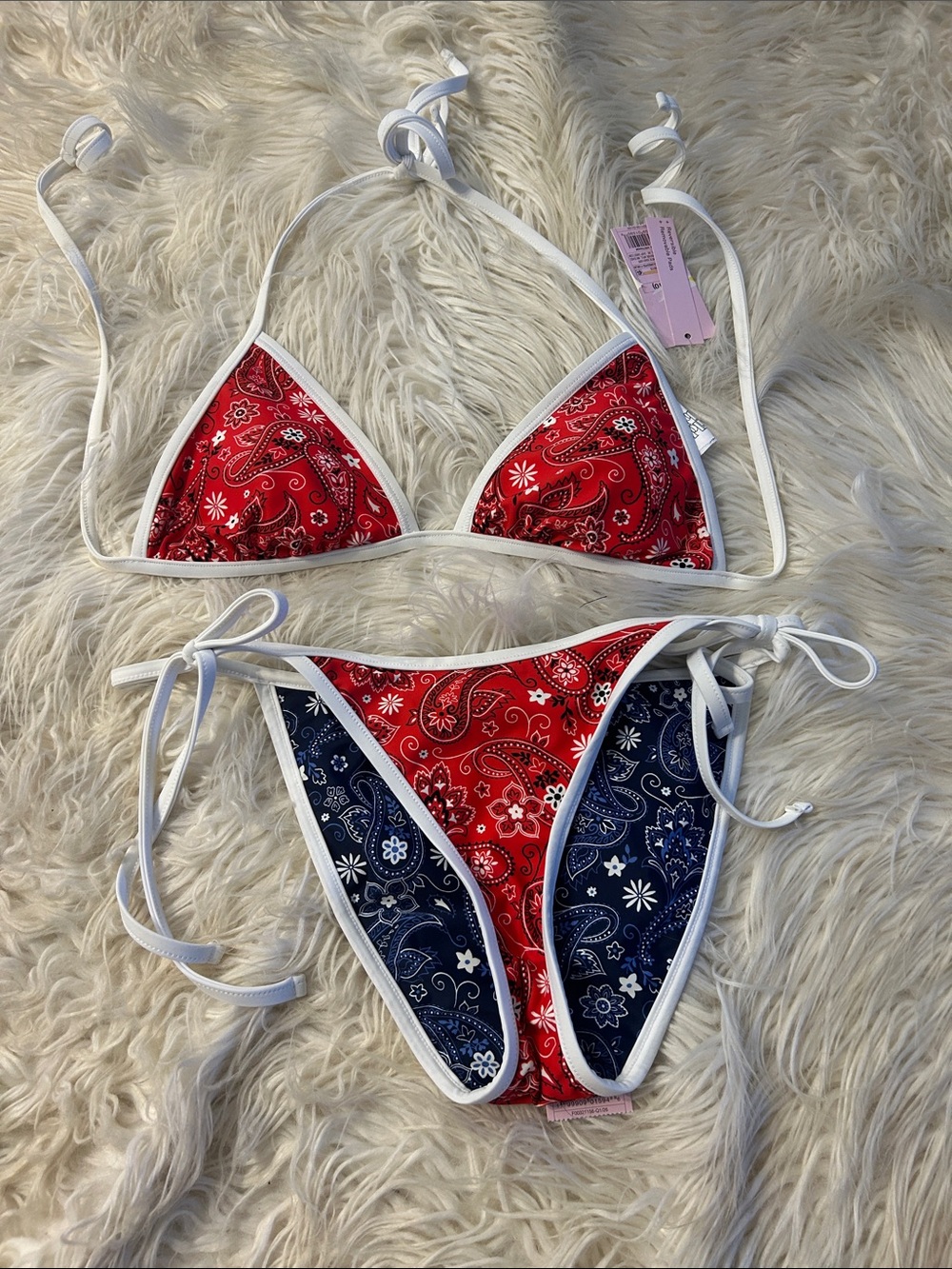 Red & Navy Bandana Print Triangle Bikini Set